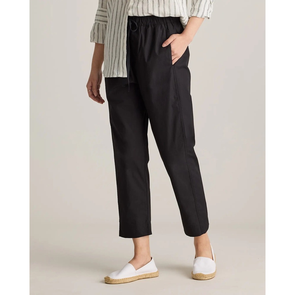 Quince 100% Organic Cotton Poplin Pull-On Pants Ankle Black Small Drawstring